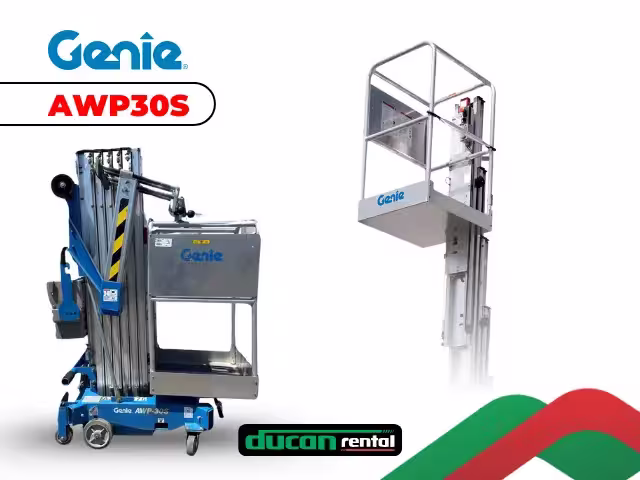 Elevador unipessoal Genie AWP30S para aluguel em Campinas — plataforma individual com 10m de altura para manutenção em altura