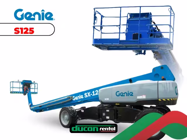 Plataforma lança telescópica Genie S125 para aluguel em Campinas — 40m de alcance para manutenção de grandes estruturas