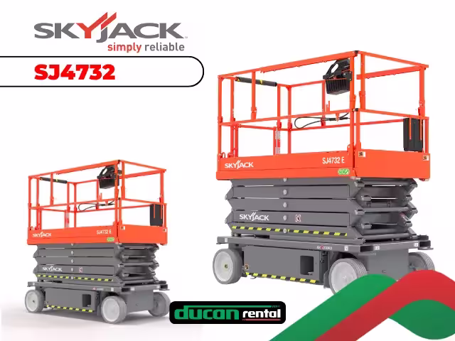 Plataforma tesoura Skyjack SJ4732 para locação em Campinas — 10,8m de altura para cargas maiores em obras