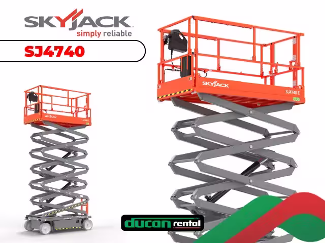 Plataforma tesoura Skyjack SJ4740 robusta para aluguel em Campinas — 12,2m de altura para operações industriais pesadas