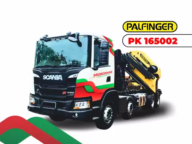 Caminhão munck Palfinger PK 165002 32 toneladas para locação em Catalão GO — capacidade máxima para içamento pesado