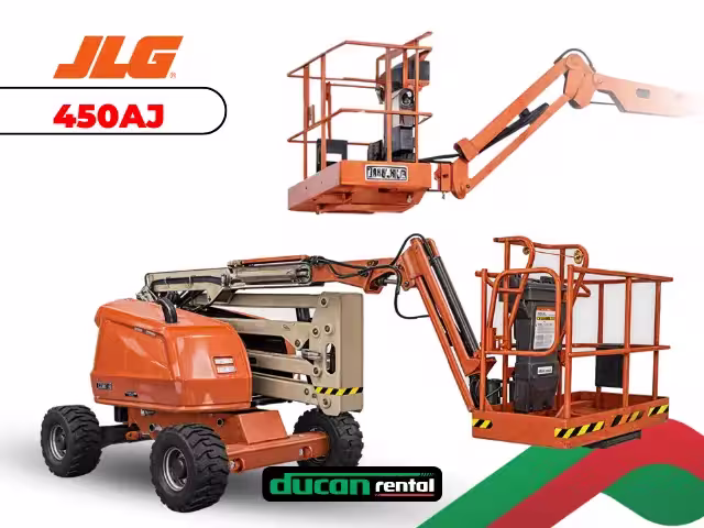 Plataforma elevatória articulada diesel JLG 450AJ para locação em Catalão — alcance lateral e altura de 15m para obras